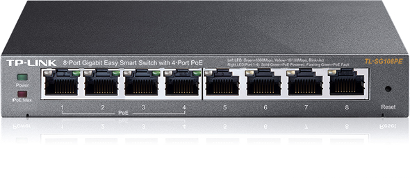Коммутатор TP-Link TL-SG108PE (L2) 8x1Гбит/с 4PoE+ 64W управляемый