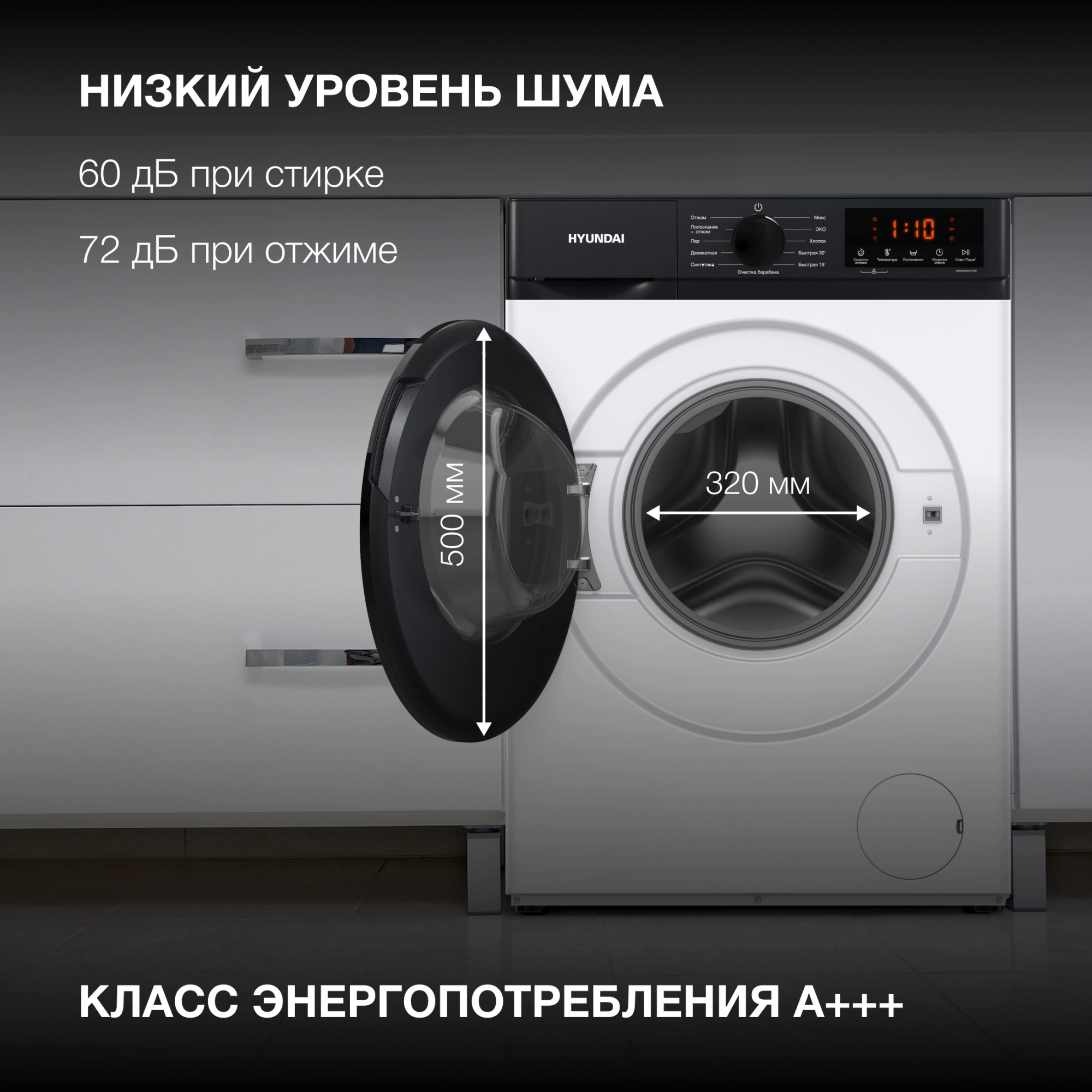 Стиральная машина Hyundai WME8215 класс: A загр.фронтальная макс.:8кг белый инвертор