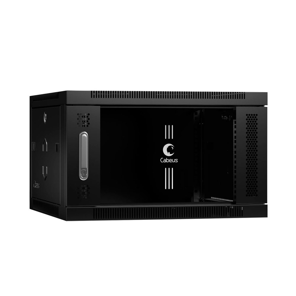 Cabeus SH-05F-6U60/60-BK - Шкаф телекоммуникационный настенный 19" 6U 600x600x368mm (ШхГхВ) дверь стекло, цвет черный (RAL 9004)