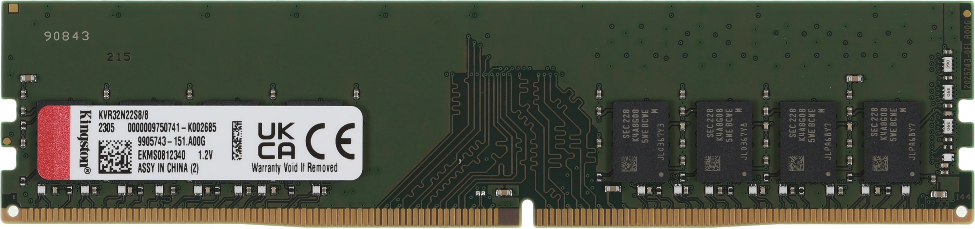 Память DDR4 8Gb 3200MHz Kingston KVR32N22S8/8 VALUERAM RTL PC4-25600 CL22 DIMM 288-pin 1.2В single rank Ret