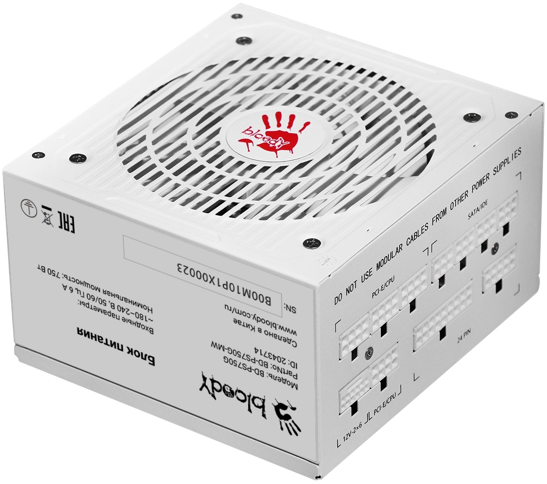 Блок питания Bloody ATX 750W BD-PS750G 80+ gold (20+4pin) APFC 120mm fan 6xSATA Cab Manag RTL