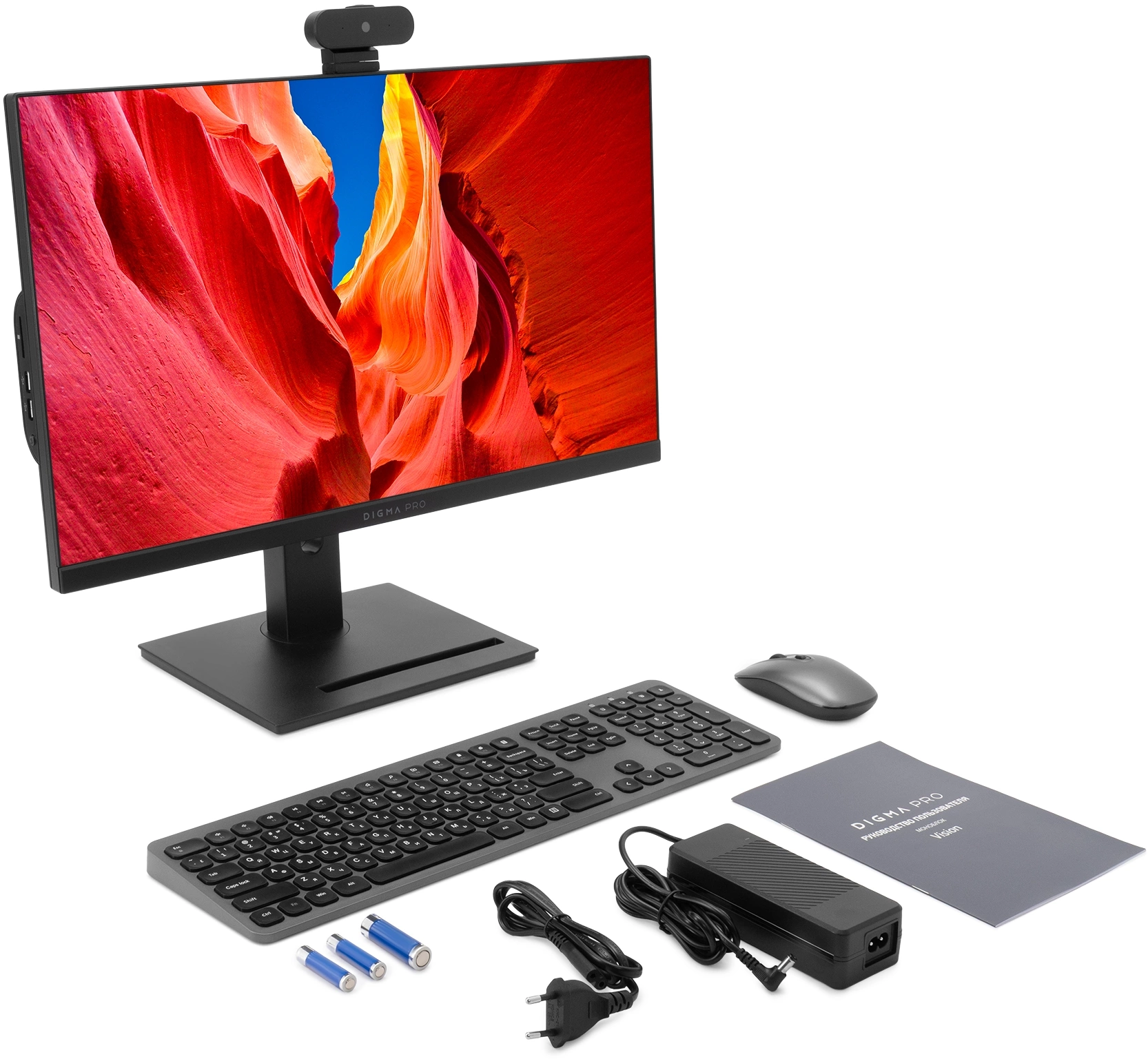 Моноблок Digma Pro Vision 23.8" Full HD Ryzen 7 5700U (1.8) 8Gb SSD256Gb RGr CR Windows 11 Pro Eth WiFi BT 90W клавиатура мышь Cam черный 1920x1080