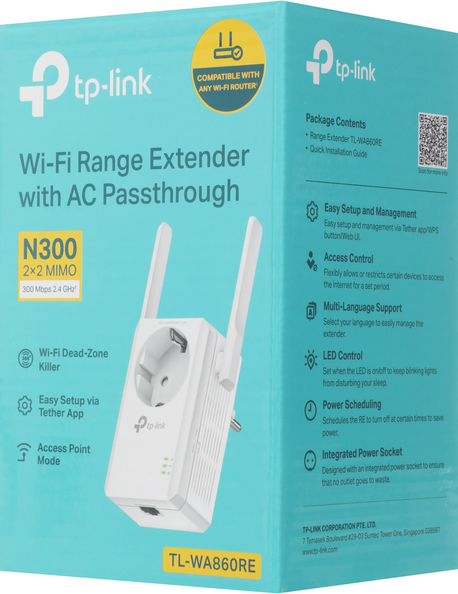 Повторитель беспроводного сигнала TP-Link TL-WA860RE N300 10/100BASE-TX белый