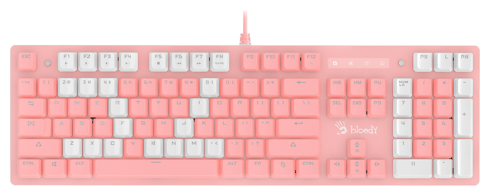 Клавиатура A4Tech B800 Dual Color механическая белый/белый USB for gamer LED (B800 PINK) кабель 1.8м