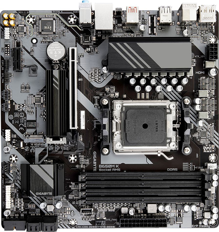 Материнская плата Gigabyte B650M K Socket AM5 AMD B650 4xDDR5 mATX AC`97 8ch(7.1) 2.5Gg RAID+HDMI