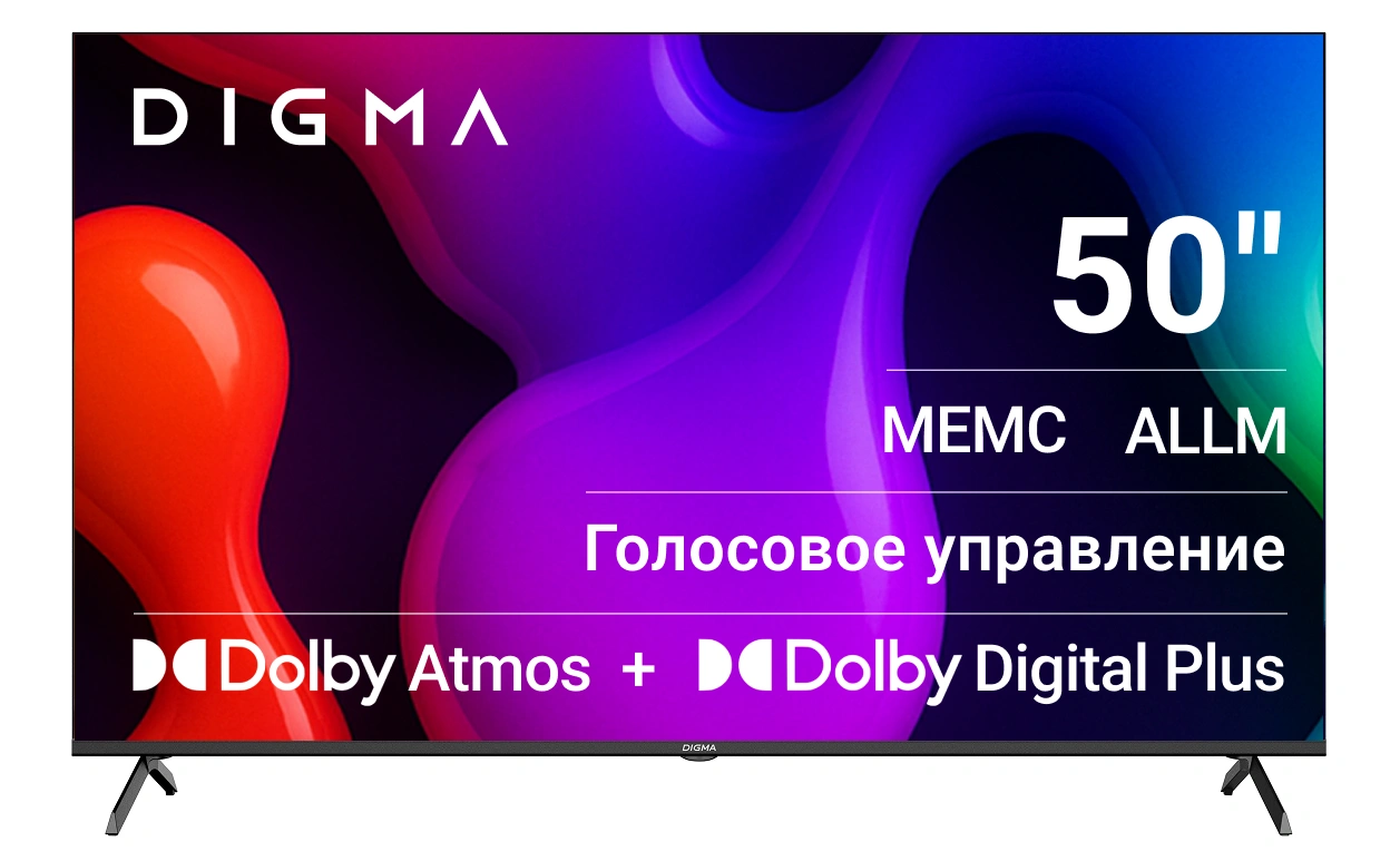 Телевизор QLED Digma 50" DM-LED50UQB31 Google TV Frameless Metal черный/черный 4K Ultra HD 60Hz MEMC DVB-T DVB-T2 DVB-C DVB-S DVB-S2 USB WiFi Smart TV
