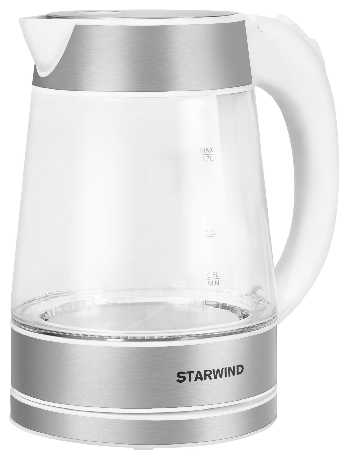 Чайник электрический Starwind SKG2011 1.7л. 2200Вт белый/серебристый корпус: стекло/металл/пластик