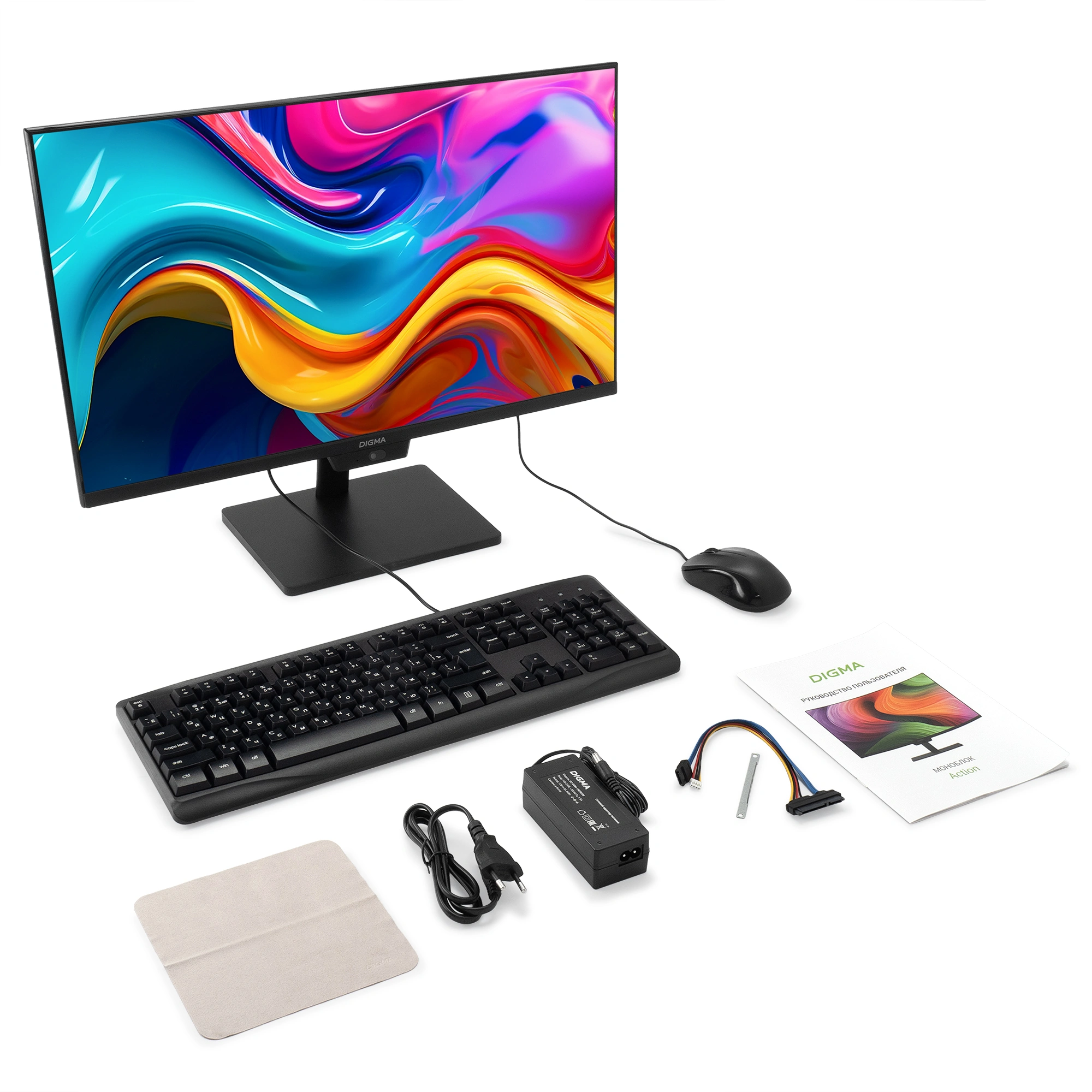 Моноблок Digma Action 23.8" Full HD N95 (1.7) 8Gb SSD256Gb UHDG CR Windows 11 Pro GbitEth WiFi BT 60W клавиатура мышь Cam черный 1920x1080