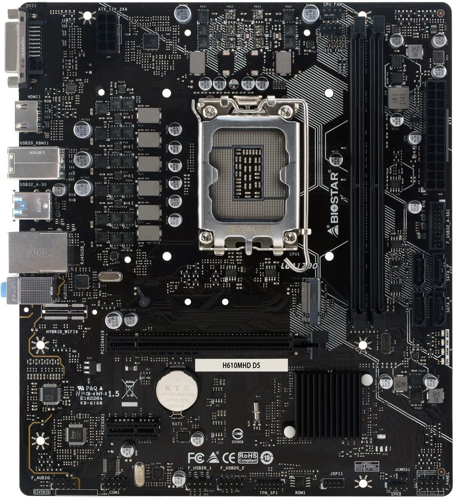 Материнская плата Biostar H610MHD D5 Soc-1700 Intel H610 2xDDR5 mATX AC`97 8ch(7.1) GbLAN+DVI+HDMI