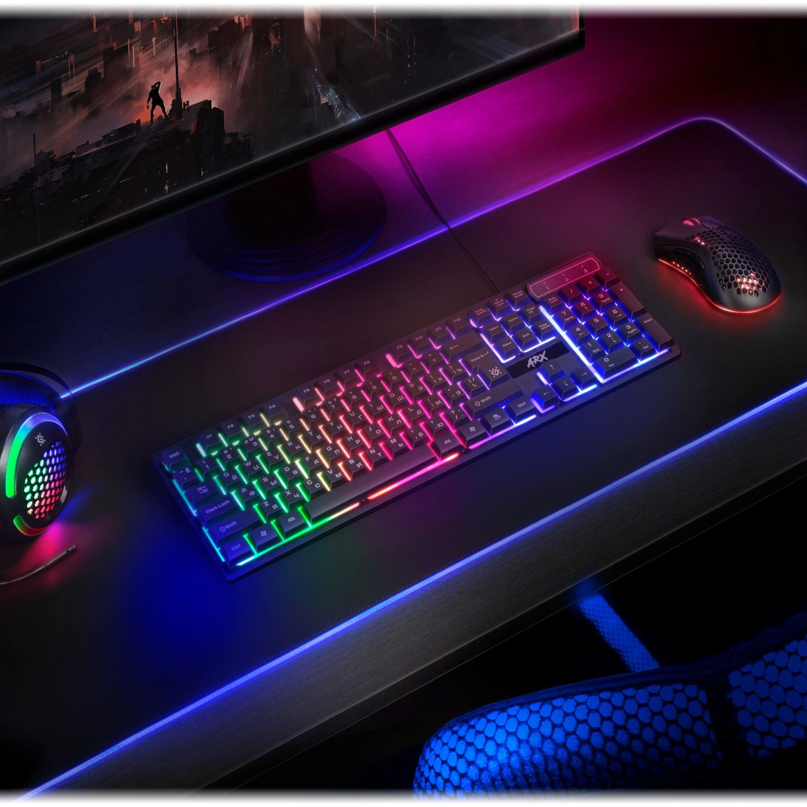 Клавиатура Defender Arx GK-196L RU черный USB for gamer LED (45196) кабель 1.5м