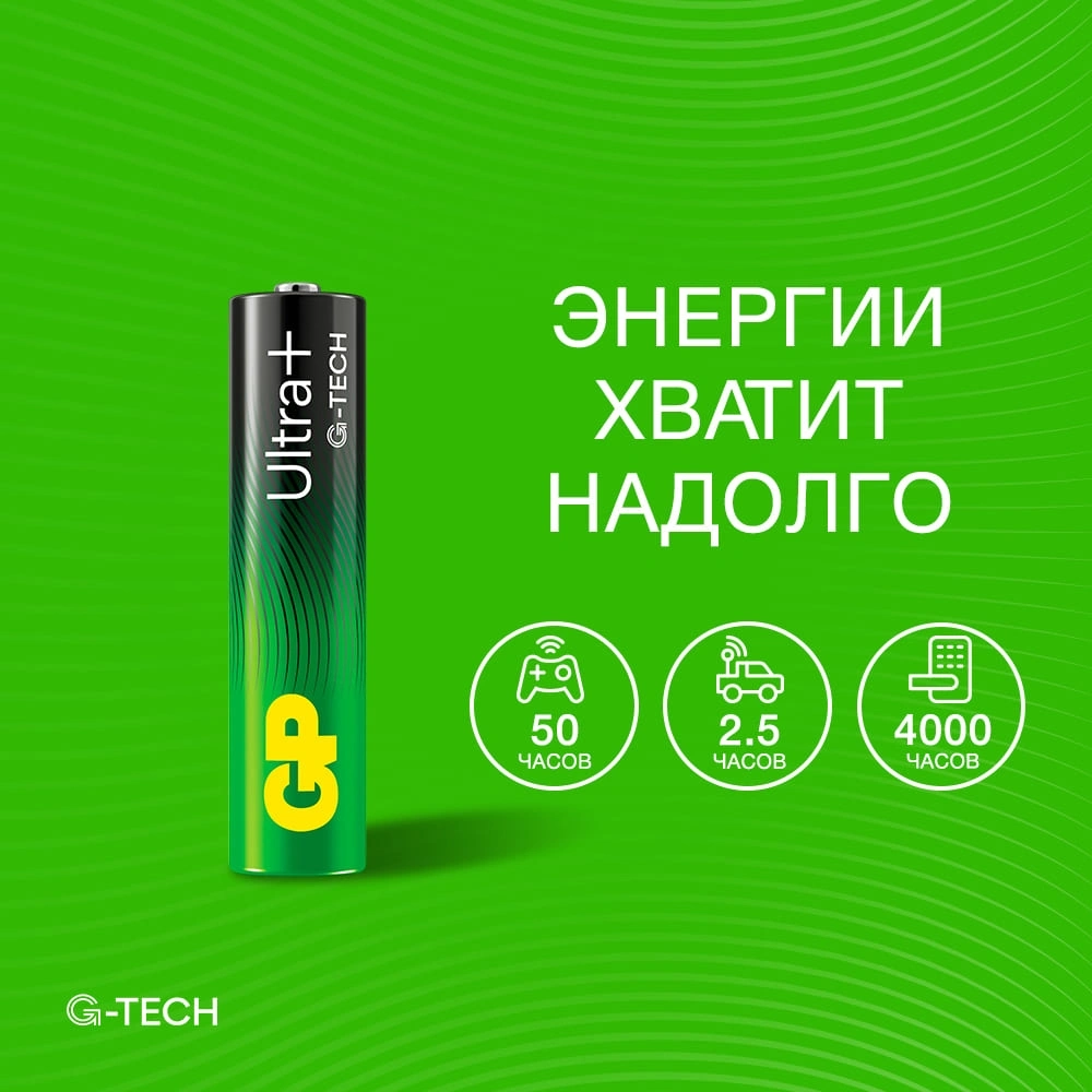 Батарея GP Ultra Plus Alkaline 24AUPA21-2CRSB4 AAA (4шт) блистер