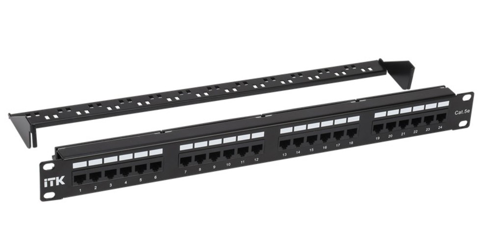 PP24-1UC5EU-D05-1 - Патч-панель кат. 5Е UTP 24 порта (Dual) с каб. орг-м, ITK