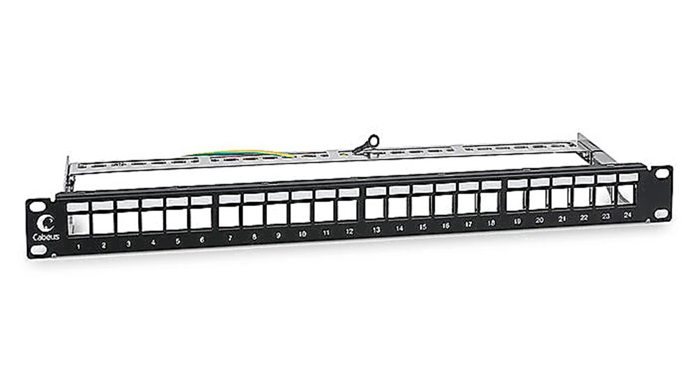 Cabeus PLB-24-SH - Модульная патч-панель 19", 24 порта, 1U, для экранированных модулей, с задним кабельным организатором (без модулей).