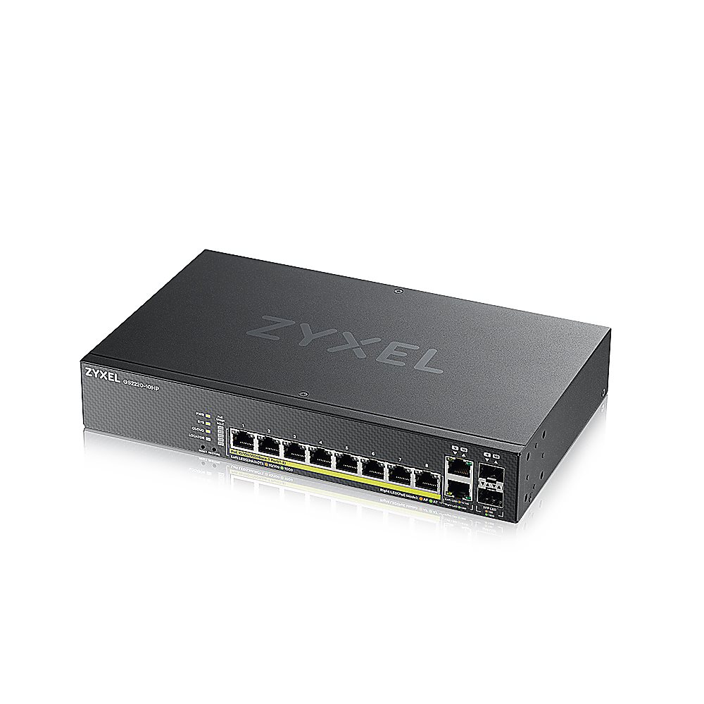GS2220-10HP - Гибридный L2 коммутатор PoE+ Zyxel NebulaFlex Pro GS2220-10HP, rack 19", 8xGE PoE+, 2xCombo (SFP/RJ-45), бюджет PoE 180 Вт, автономное/облачное управление