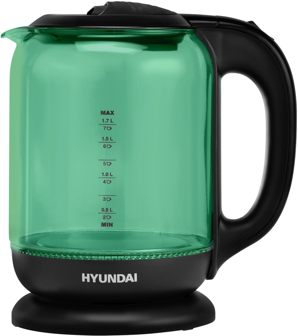 Чайник электрический Hyundai HYK-G2807 1.7л. 2200Вт бирюзовый/черный корпус: стекло