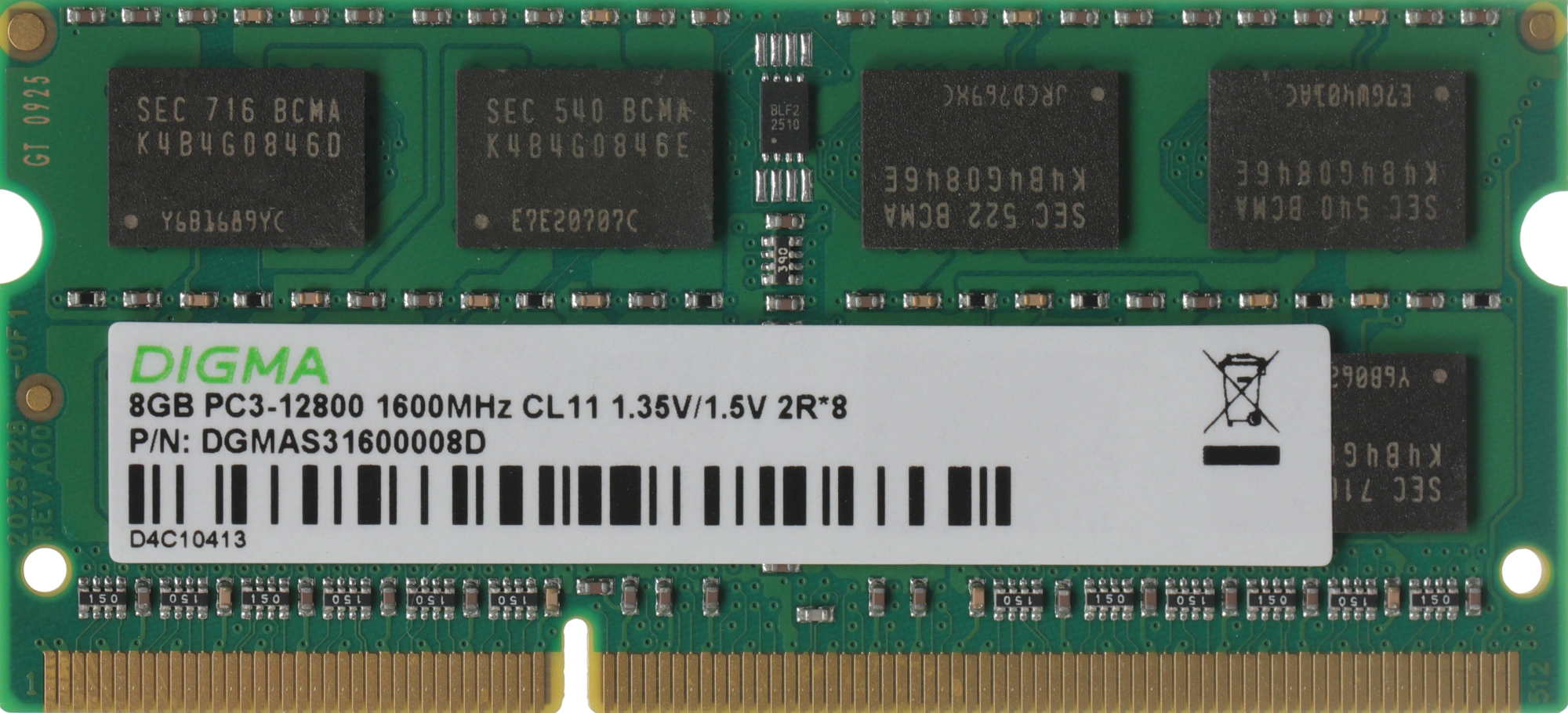 Память DDR3 8GB 1600MHz Digma DGMAS31600008D RTL PC3-12800 CL11 SO-DIMM 204-pin 1.35В dual rank Ret