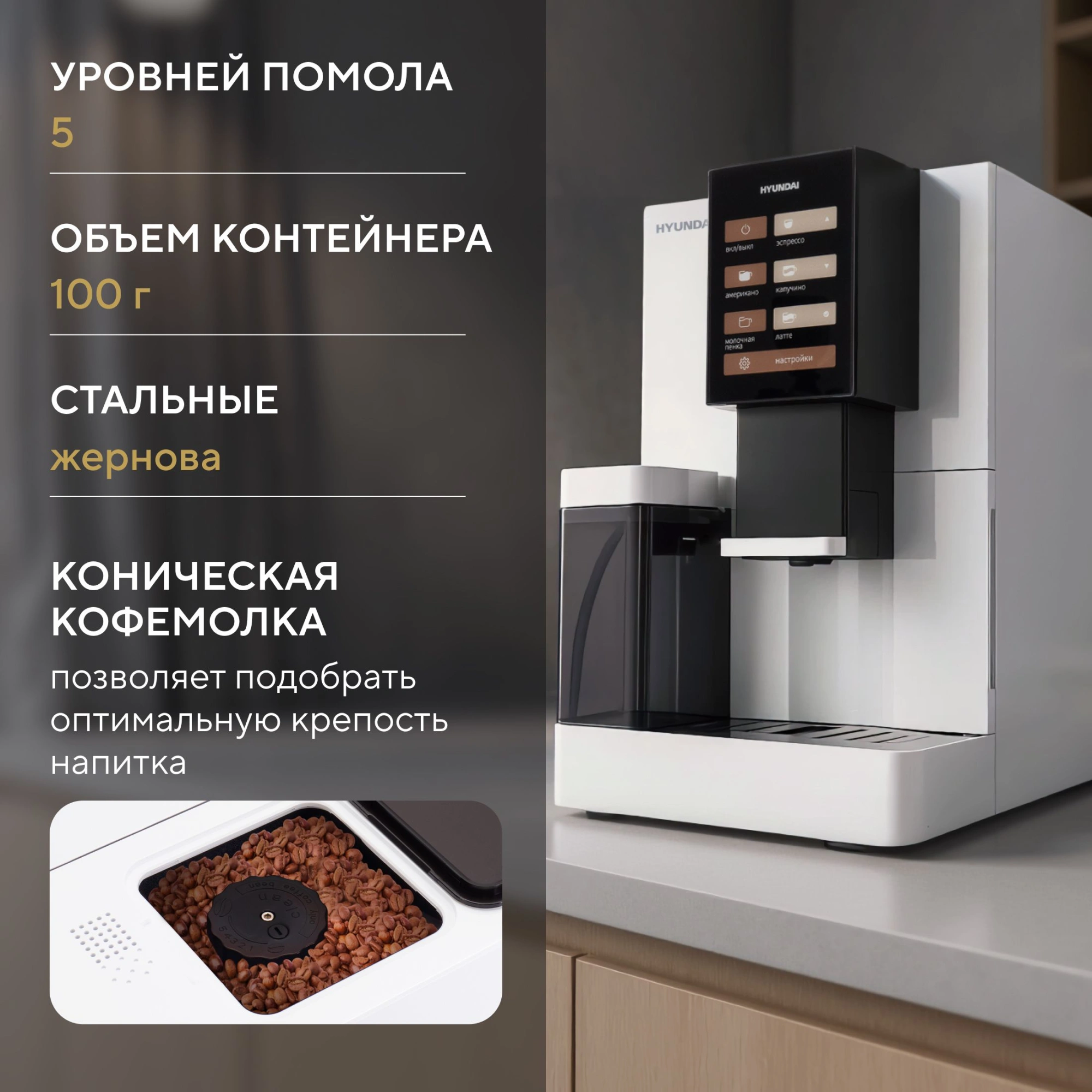 Кофемашина Hyundai HAM-5104 1500Вт белый