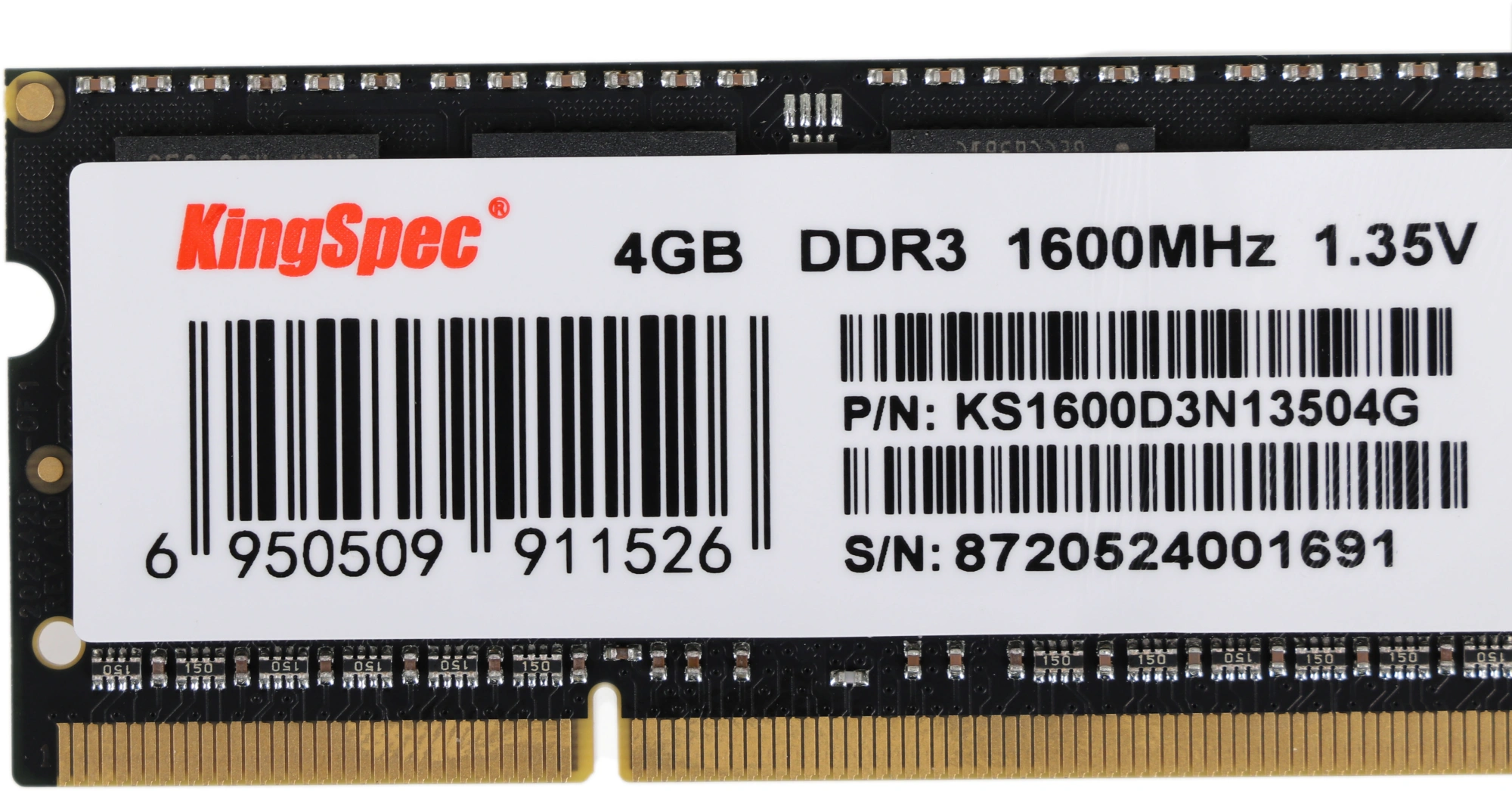 Память DDR3 4GB 1600MHz Kingspec KS1600D3N13504G RTL PC3-12800 CL11 SO-DIMM 204-pin 1.35В single rank Ret