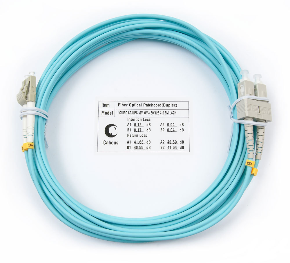 Cabeus FOP-50-LC-SC-5m - Шнур оптический duplex LC-SC 50/125 mm OM3 5м LSZH