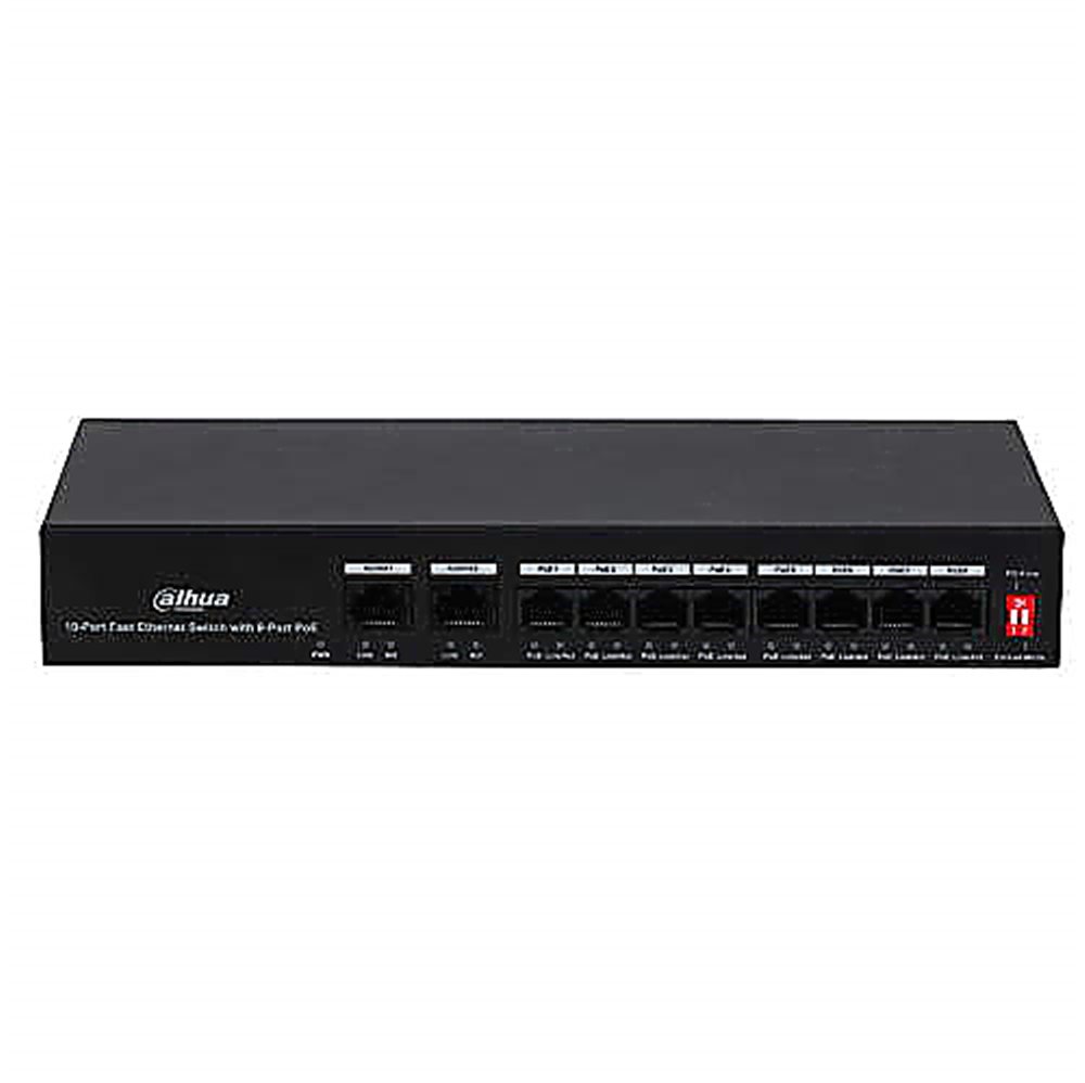 Коммутатор PoE DH-PFS3009-8ET1GT-96, 9-портовый неуправляемый настольный коммутатор с 8 портами PoE