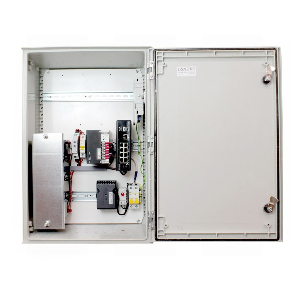 OSP-46TB1(SW-60812/I) - Уличный коммутатор с термостабилизацией и резервным питанием на базе уличной станции OSNOVO OSP-46TB1. Порты: 6xFE (10/100Base-T) с PoE (30W) + 2xFE (10/100Base-T) с PoE (60W) + 1xGE(10/100/1000Base-T) + 2xGE SFP(1000Base-X)