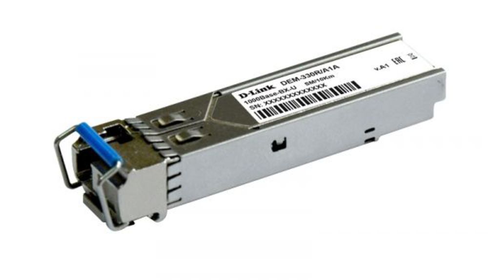 330R/10KM/A1A WDM SFP-трансивер D-Link с 1 портом 1000Base-BX-U (Tx:1310 нм, Rx:1550 нм) для одномодового оптического кабеля (до 10 км, разъем LC)