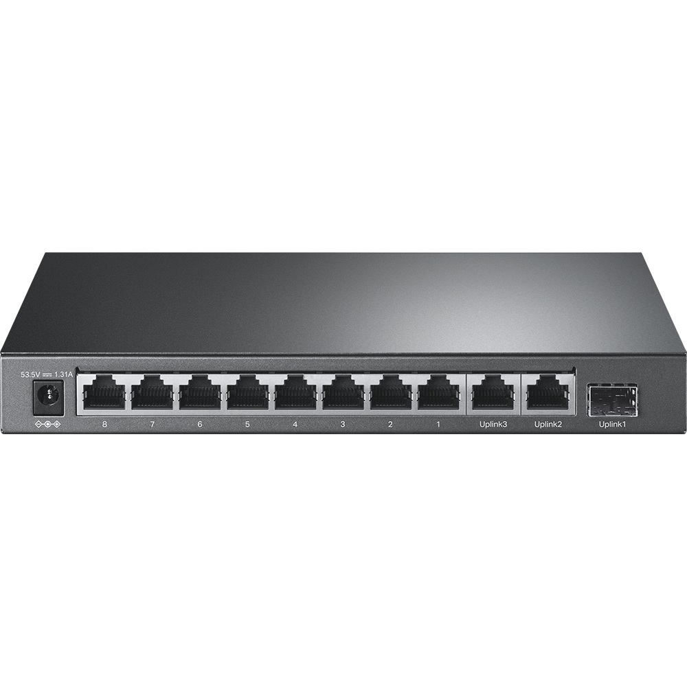 TL-SL1311P - 8-портовый настольный 10/100 Мбит/с коммутатор с 3 гигабитными портами и с 8 портами PoE+. Порты: 8 х портов 10/100 Мбит/с RJ45 PoE+, 2 х гигабитных порта без PoE, 1 х гигабитный SFP-слот, TP-link
