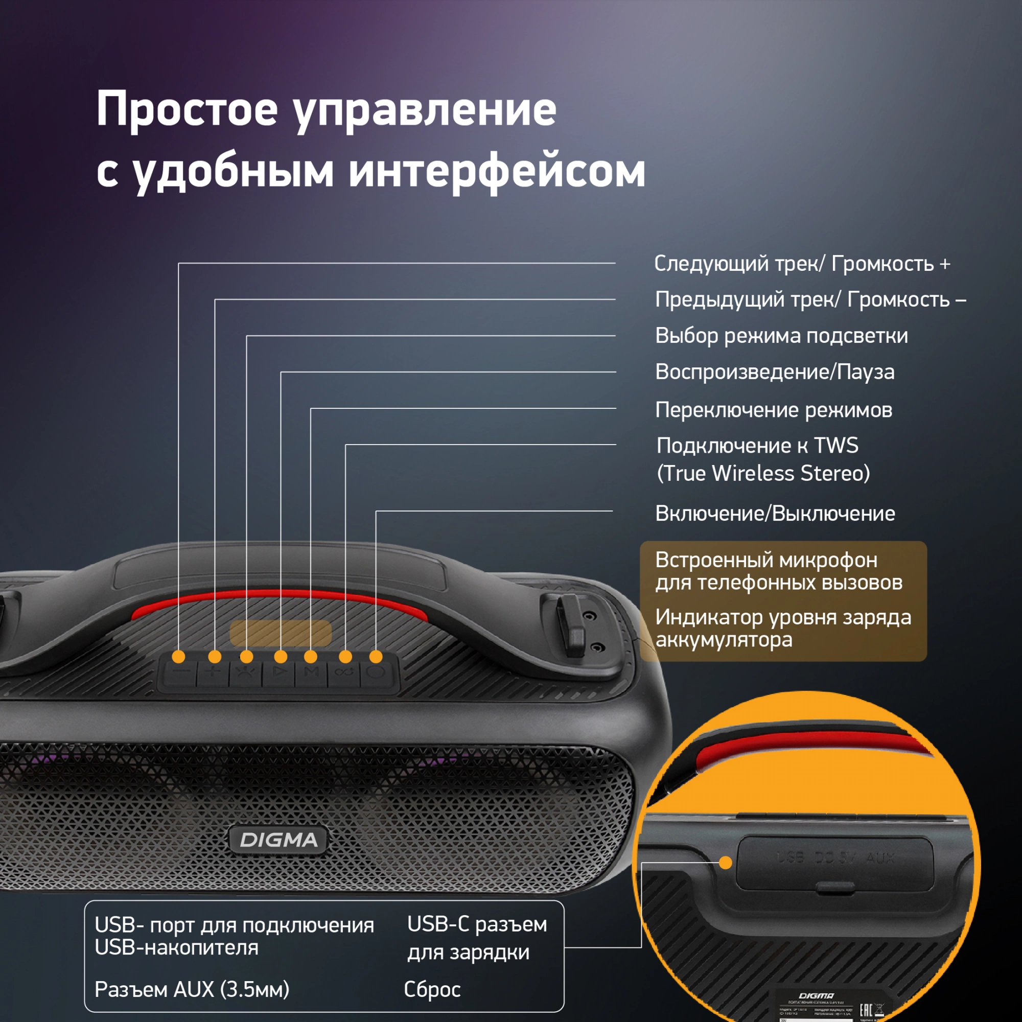 Колонка порт. Digma D-PS1531 черный/черный 40W 2.0 BT 10м 3000mAh (SP1531B)