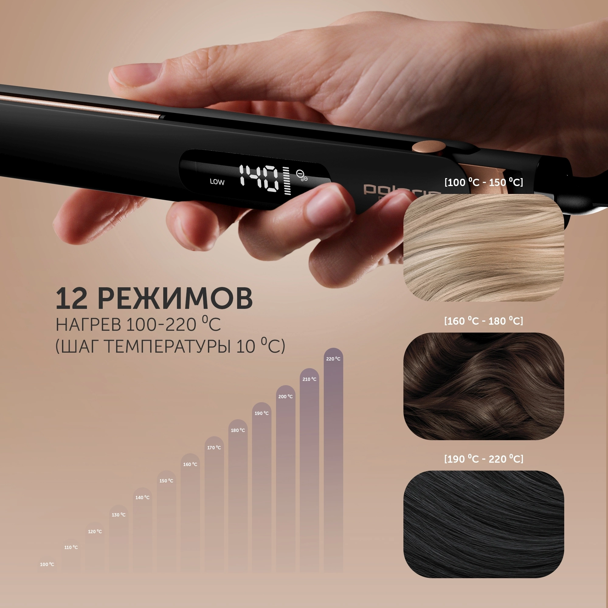 Выпрямитель Polaris PHS 5012KT UltraSlim Digital Pro 45Вт черный/розовый макс.темп.:220С покрытие:керамическое (PHS 5012KT)