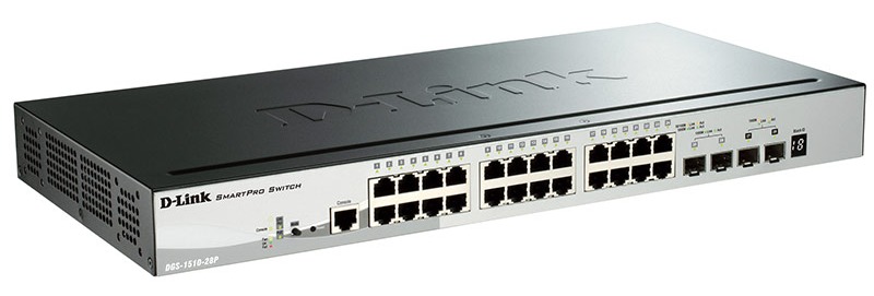 Коммутатор D-Link DGS-1510-28P/A1A (L2+) 24x1Гбит/с 2SFP 2SFP+ 24PoE 193W управляемый