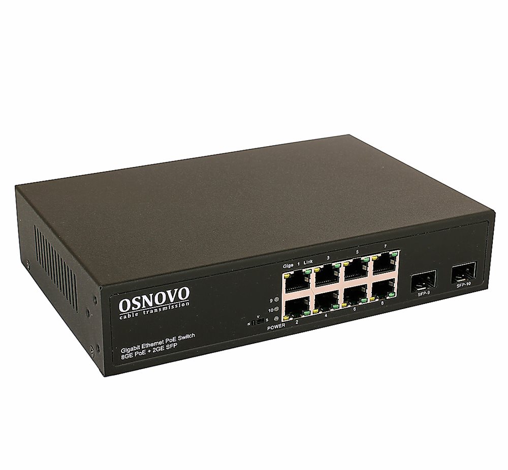 SW-80802(150W) - PoE коммутатор Gigabit Ethernet на 8 RJ45 + 2 SFP порта.