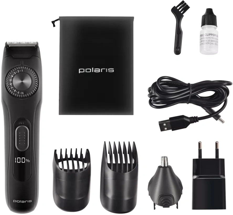 Машинка для стрижки Polaris PHC 2250 черный (насадок в компл:3шт)
