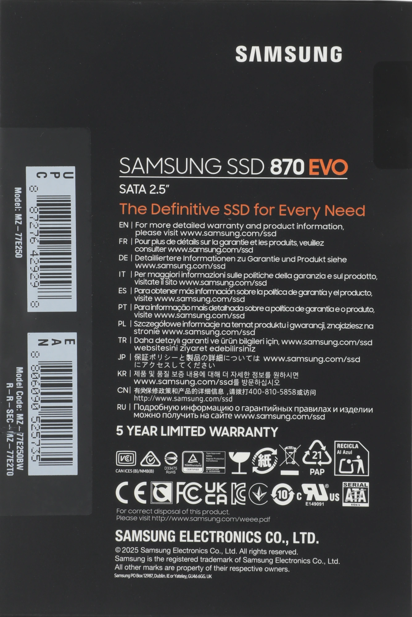 Накопитель SSD Samsung SATA-III 250GB MZ-77E250BW 870 EVO 2.5"