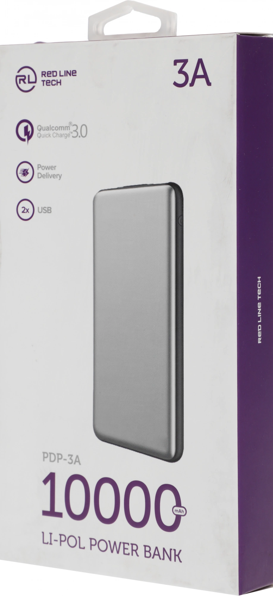 Мобильный аккумулятор Redline PDP-3A 10000mAh 3A 2xUSB-A/USB-C серебристый (УТ000018984)