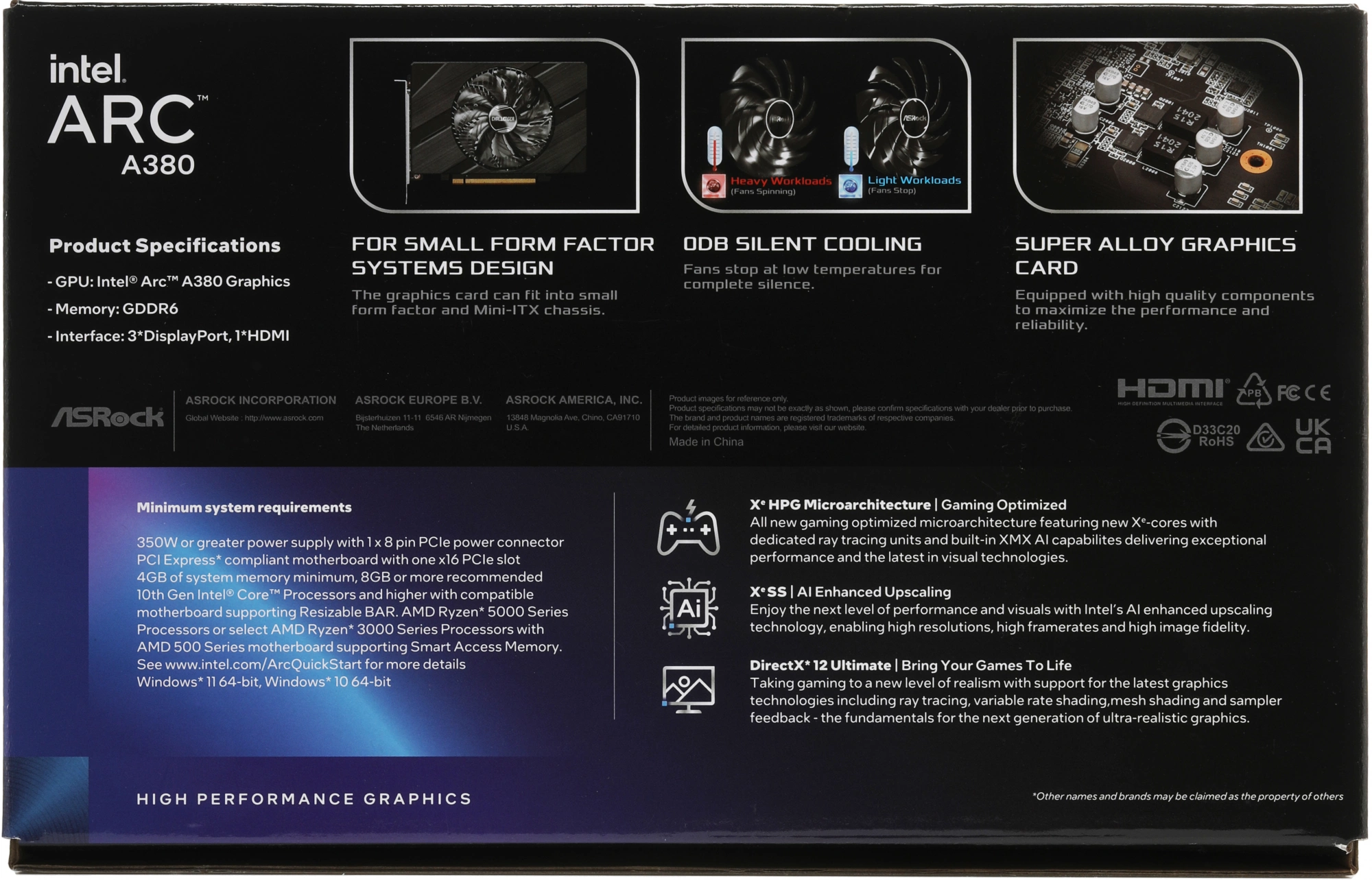 Видеокарта Asrock PCI-E 4.0 A380 CLI 6GO INTEL ARC A380 6Gb 96bit GDDR6 2250/15500 HDMIx1 DPx3 HDCP Ret