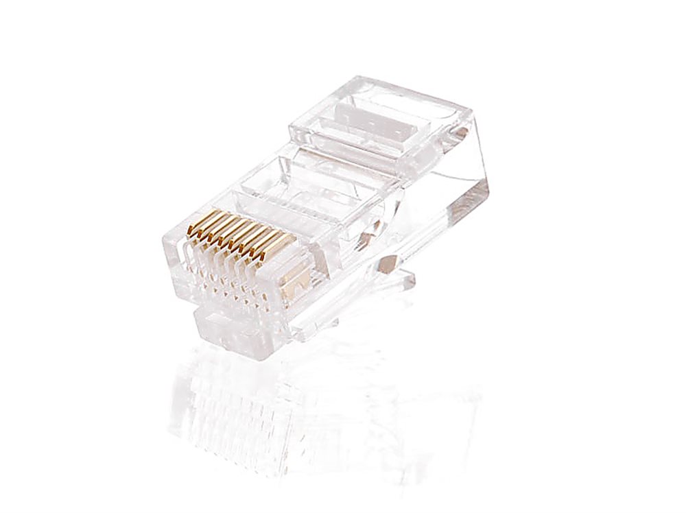 EC-UP8P8C-5E-003-TR-1000 - Коннектор NETLAN RJ45/8P8C под витую пару, Кат.5e (Класс D), 100МГц, покрытие 3мкд, универсальные ножи, неэкранированный, уп-ка 1000шт.