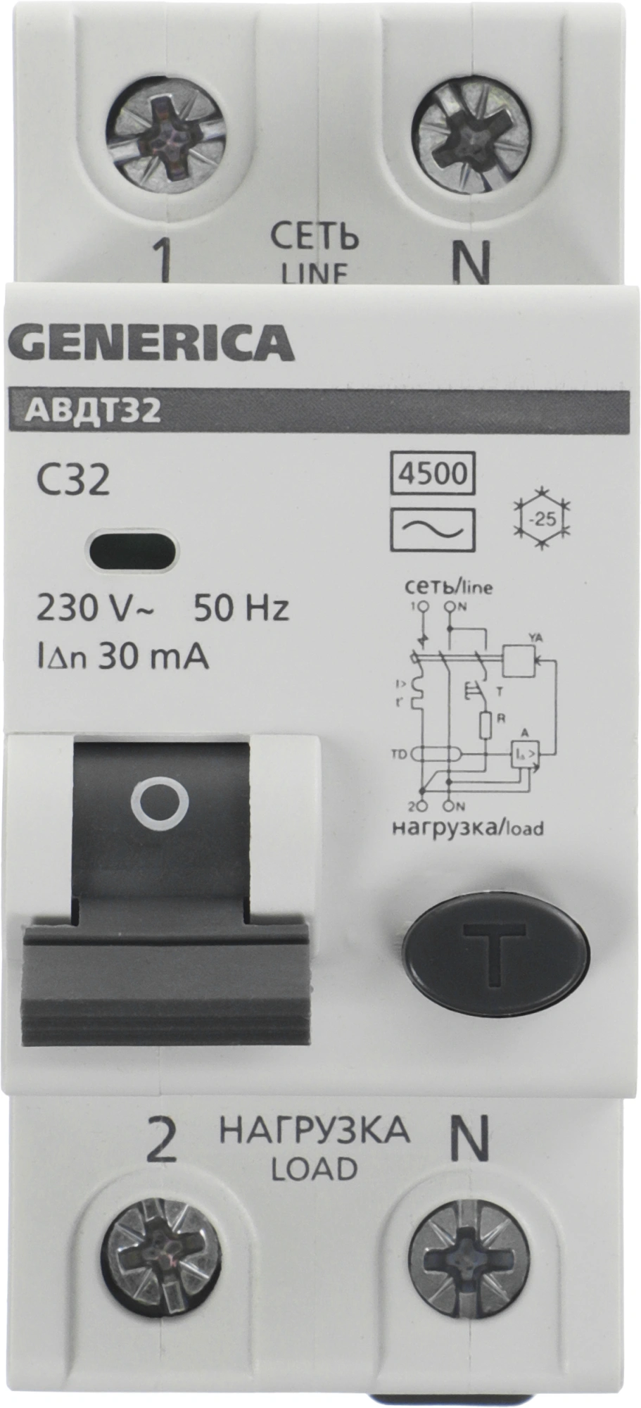 Выключатель автом. дифф. тока IEK MAD25-5-032-C-30 АВДТ 32 Generica 32A тип C 6kA 30мА AC 2П 230В 2мод серый (упак.:1шт)