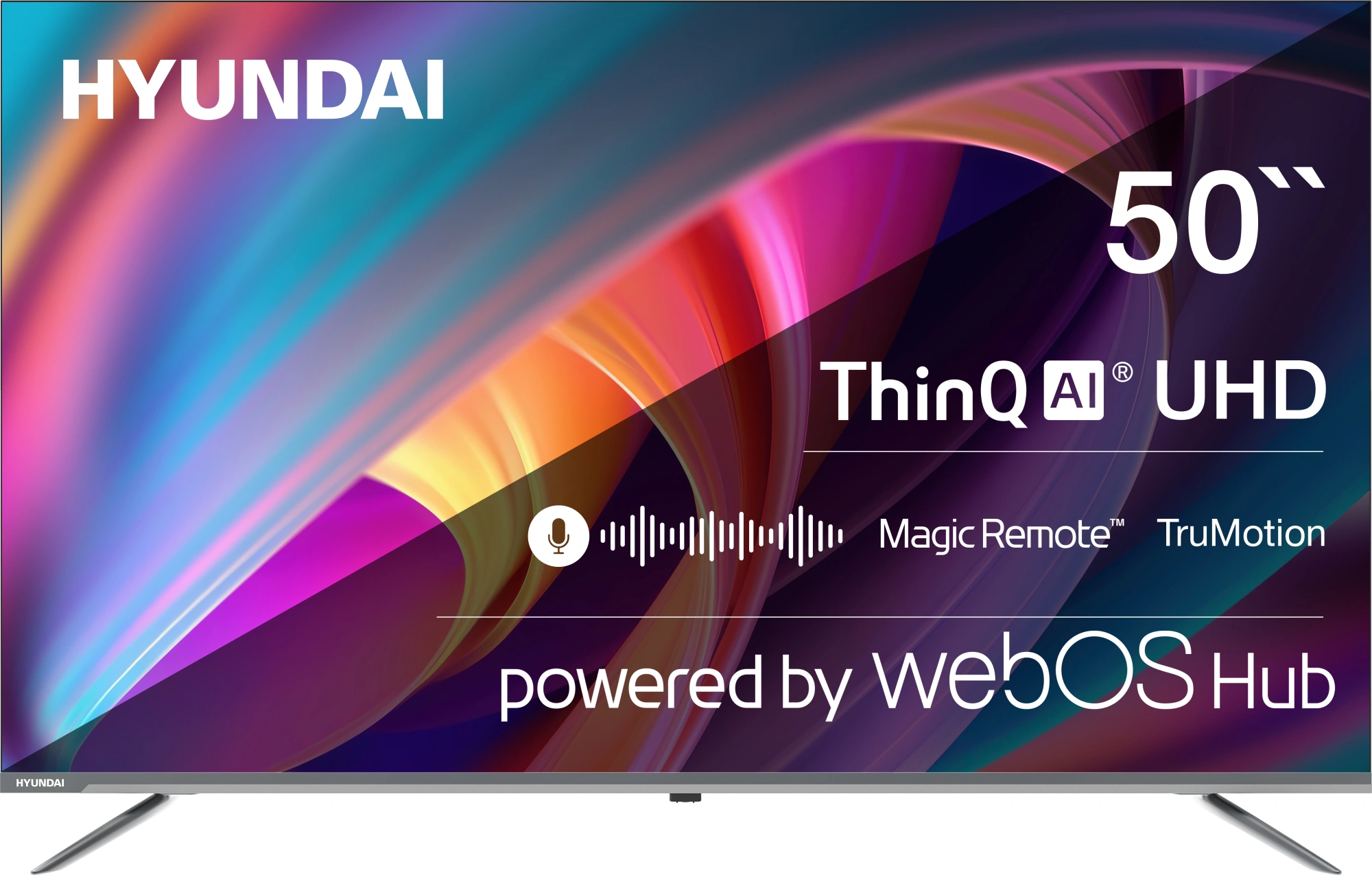 Телевизор LED Hyundai 50" H-LED50BU7100 WebOS Frameless Metal серый/серый 4K Ultra HD 60Hz MEMC DVB-T DVB-T2 DVB-C DVB-S DVB-S2 USB WiFi Smart TV