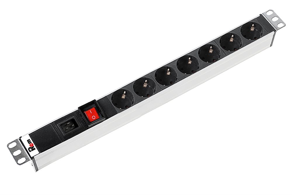 R-16-7S-V-440-Z - Блок розеток Rem-16 с выкл., 7 Schuko, вход IEC 60320 C20, 16A, алюм., 19"