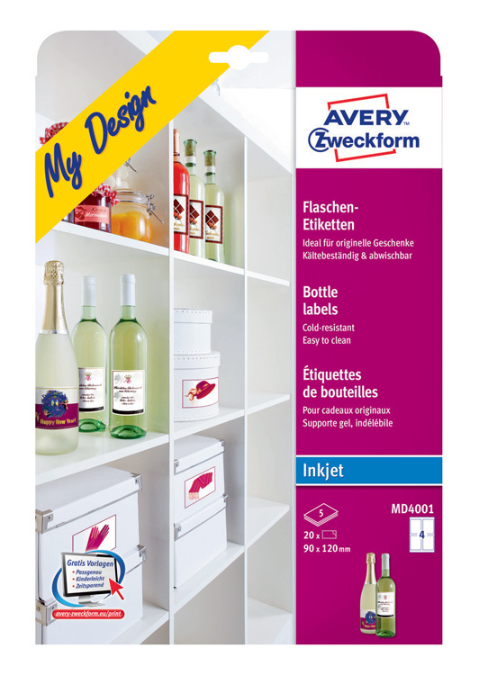 Этикетки Avery Zweckform MD4001 A4 120x90мм 4шт на листе/5л./белый глянцевое самоклей. для струйной печати