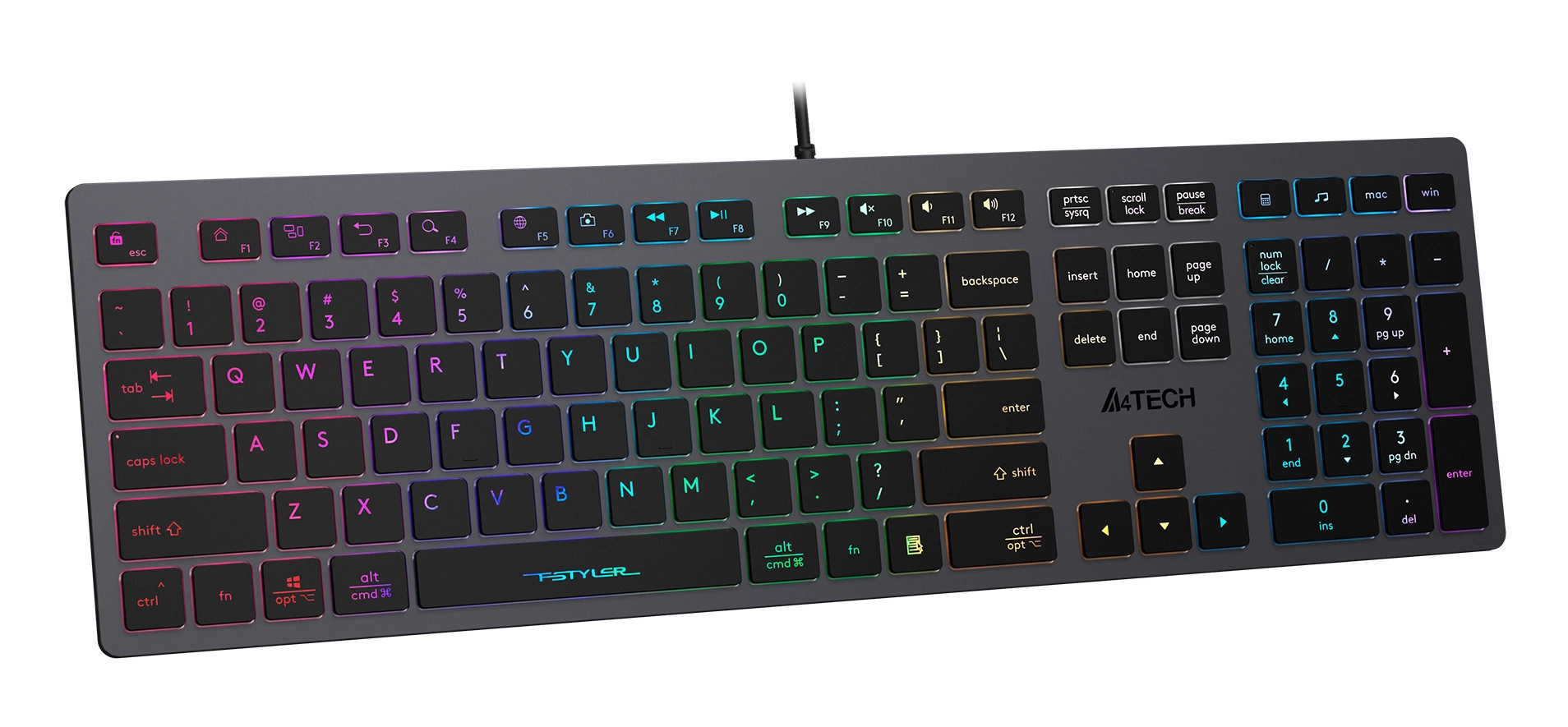Клавиатура A4Tech FX60 серый USB slim LED (FX60 GREY / NEON) кабель 1.5м