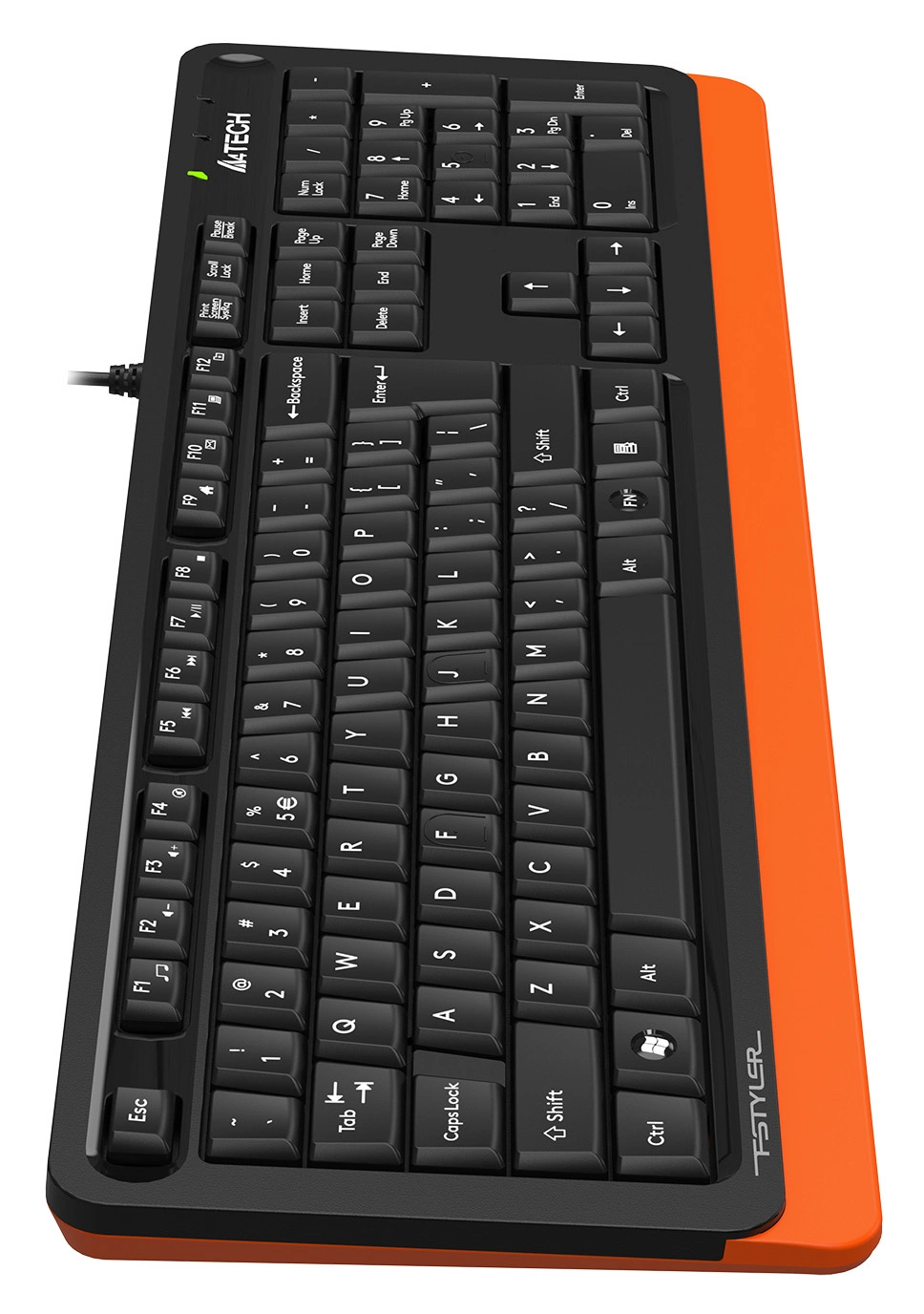 Клавиатура A4Tech FKS10 черный/оранжевый USB (подставка для запястий) (FKS10 ORANGE) кабель 1.5м