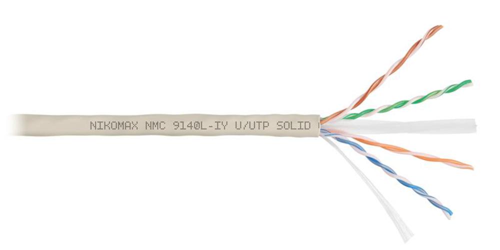 NMC 9140L-IY - Кабель NIKOMAX U/UTP 4 пары, Кат.6 (Класс E), тест по ISO/IEC, 250МГц, одножильный, BC (чистая медь), 23AWG (0,57мм), полимерный материал нг(А)-LSLTx, внутренний, светло-серый, 305м - гарантия: 15 лет / 25 лет системная