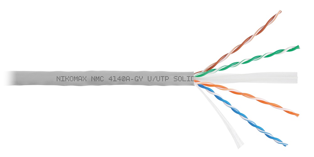 NMC 4140A-GY - Кабель NIKOMAX U/UTP 4 пары, Кат.6 (Класс E), тест по ISO/IEC, 250МГц, одножильный, BC (чистая медь), 23AWG (0,55мм), поливинилхлорид, внутренний, серый, 305м - гарантия: 5 лет / 15 лет системная