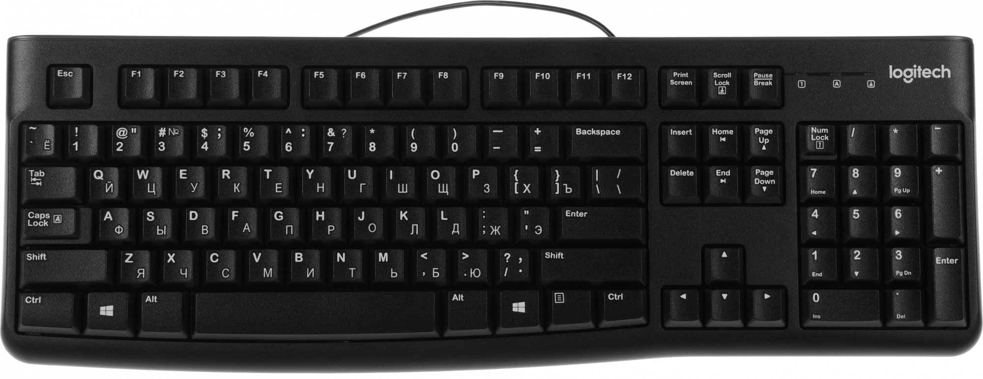 Клавиатура Logitech K120 черный USB (920-002583) кабель 1.5м