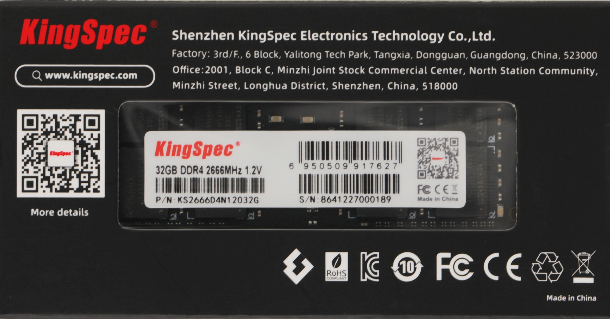 Память DDR4 32GB 2666MHz Kingspec KS2666D4N12032G RTL PC4-21300 SO-DIMM 260-pin 1.2В single rank Ret