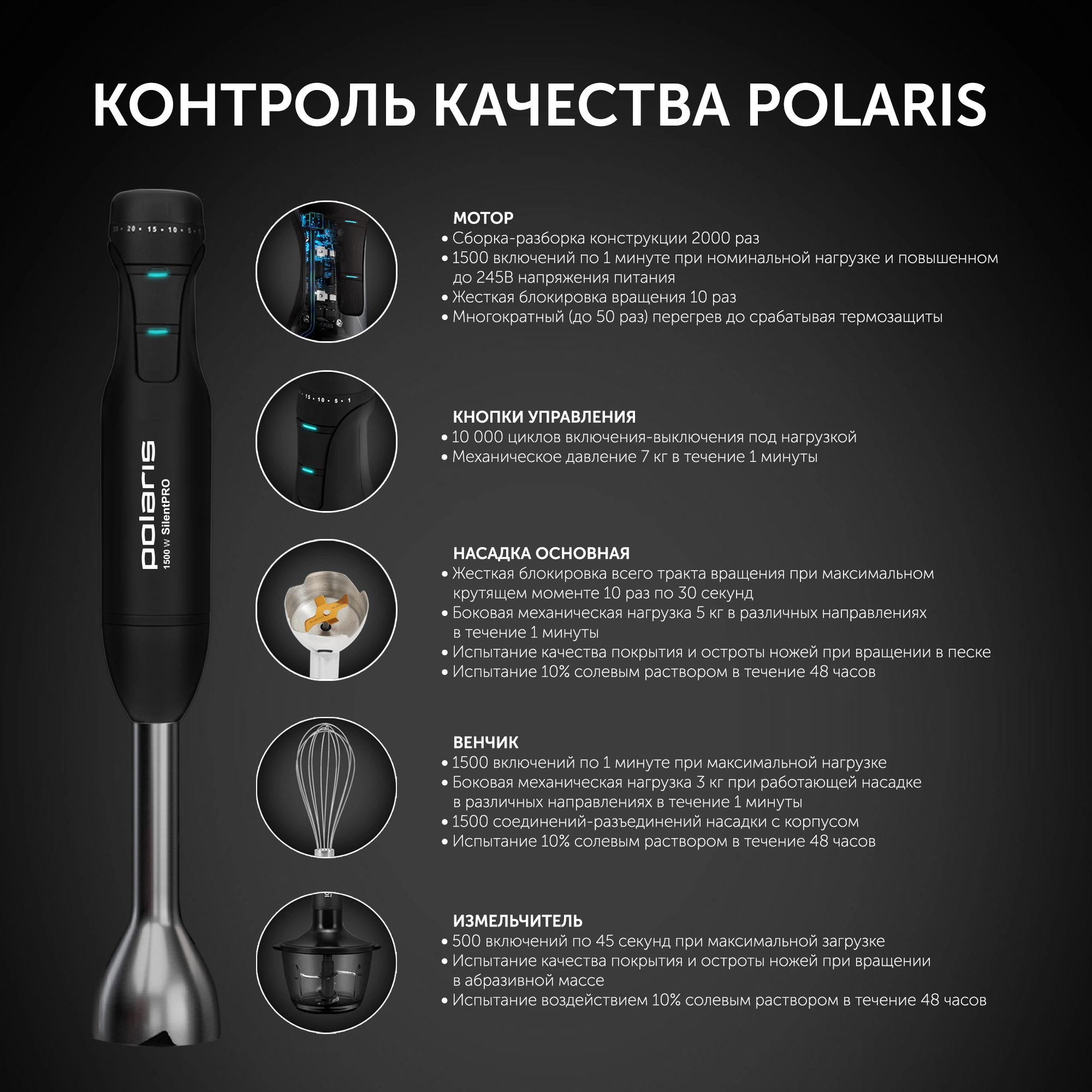 Блендер погружной Polaris Silent PHB 1510GL 1500Вт черный/серебристый
