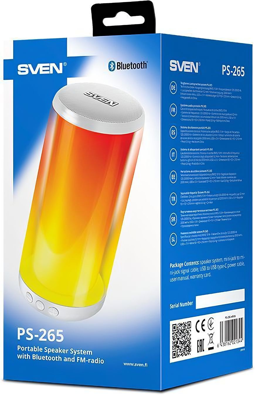 Колонка порт. Sven AC PS-265 белый 10W 1.0 BT/3.5Jack/USB 10м 2000mAh (без.бат) (SV-021344)