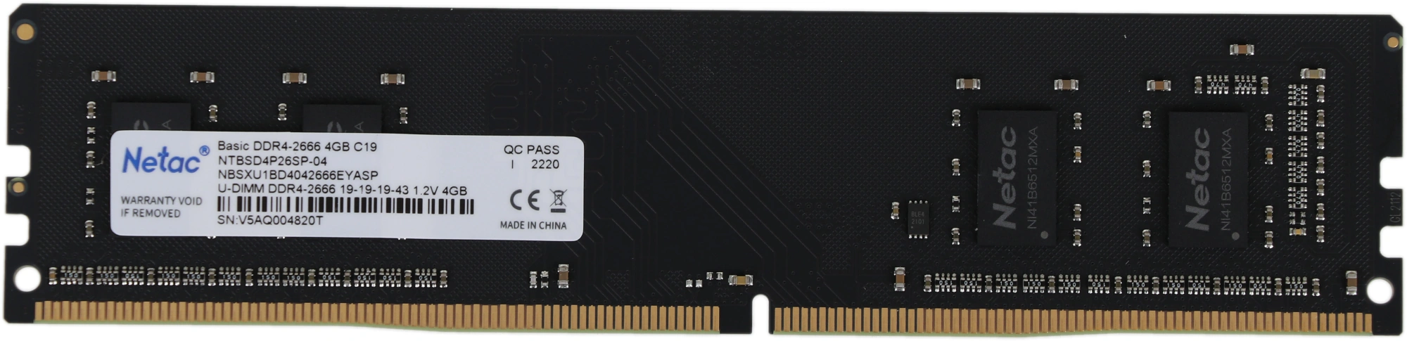 Память DDR4 4Gb 2666MHz Netac NTBSD4P26SP-04 Basic RTL PC4-21300 CL19 DIMM 288-pin 1.2В single rank Ret