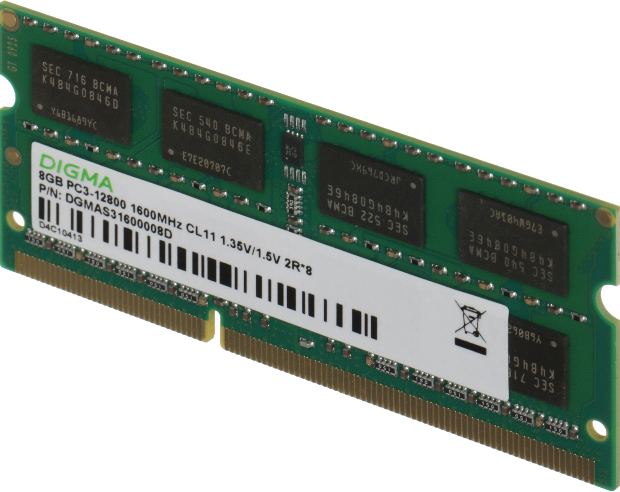 Память DDR3 8GB 1600MHz Digma DGMAS31600008D RTL PC3-12800 CL11 SO-DIMM 204-pin 1.35В dual rank Ret